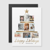 Gold Weihnachtsbaum Foto Collage Happy Holidays Magnetkarte (Vorne/Hinten)