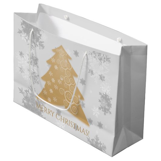 Gold Weihnachtsbaum Geschenktasche Große Geschenktüte (Vorderseite Schrägansicht)