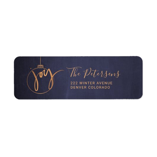 Gold Weihnachtsbaum Globe Joy Script auf Navy Blue (Vorne)