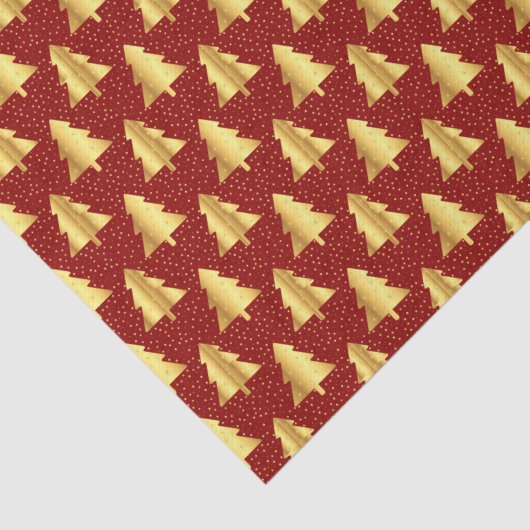 Gold Weihnachtsbaum Nahtloses Muster auf Rot Seidenpapier (Detail)