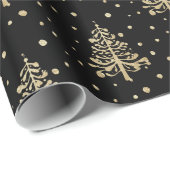 Gold Weihnachtsbaumen Gold Fallend Schnee schwarz Geschenkpapier (Rolleneckpunkt)