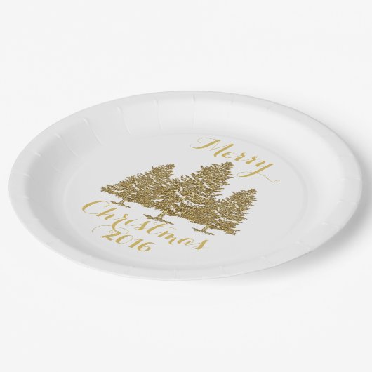 Gold Weihnachtsbaumen Papierplatte Pappteller (Schrägansicht)