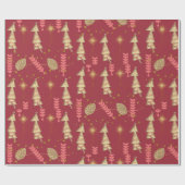 Gold Weihnachtsbaumen Umschlag Papier Burgundy Geschenkpapier (Flach)