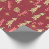 Gold Weihnachtsbaumen Umschlag Papier Burgundy Geschenkpapier (Ecke)