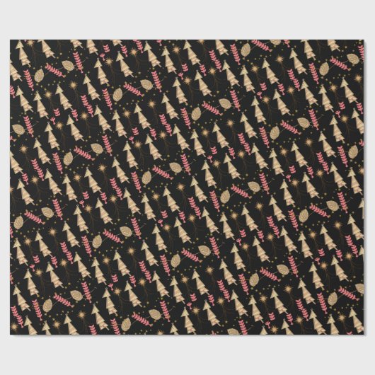 Gold Weihnachtsbaumen Wrapping Paper Black Geschenkpapier (Flach)