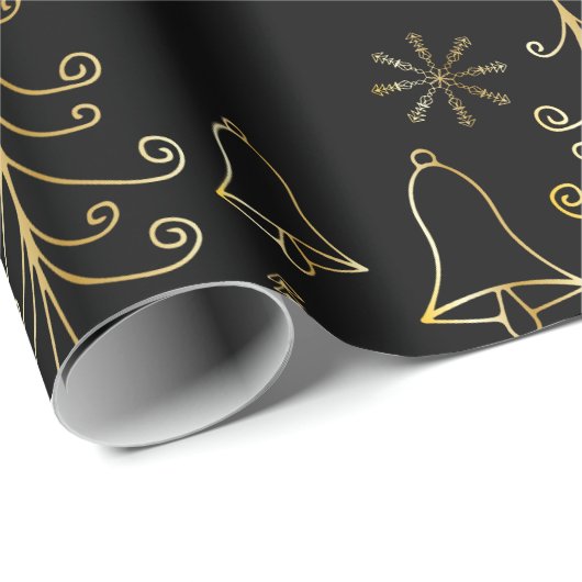 Gold Weihnachtsbaumglocke und Snowflake Muster Geschenkpapier (Rolleneckpunkt)