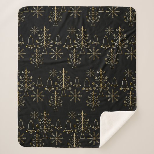 Gold Weihnachtsbaumglocke und Snowflake Muster Sherpadecke (Vorderseite)