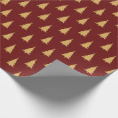 Gold Weihnachtsbaummuster auf dunkelrot Geschenkpapier (Ecke)