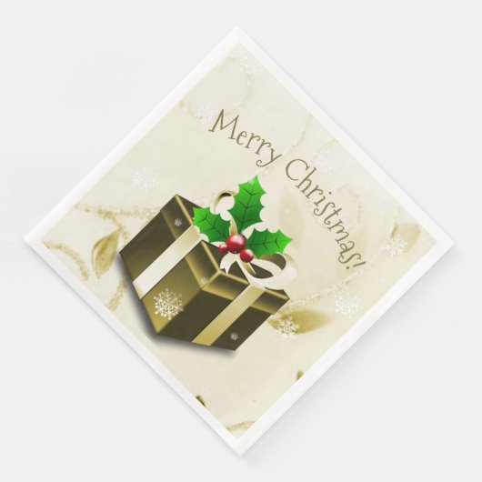 Gold Weihnachtsgeschenk Papier Napkin Serviette (Ecke)