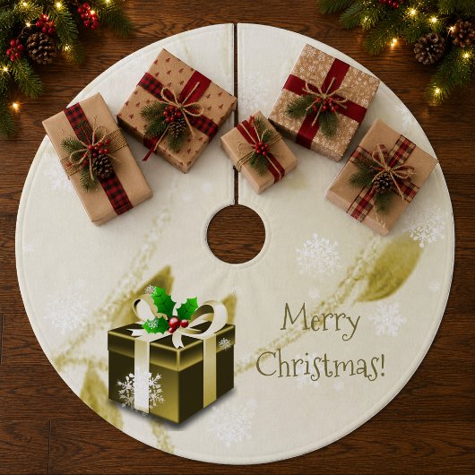 Gold Weihnachtsgeschenk Tree Skirt Fleece Weihnachtsbaumdecke