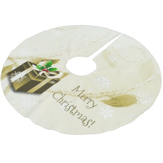 Gold Weihnachtsgeschenk Tree Skirt Polyester Weihnachtsbaumdecke (Schrägansicht)