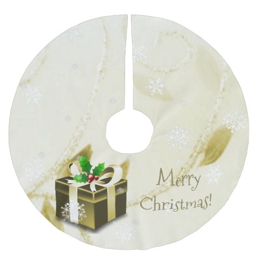Gold Weihnachtsgeschenk Tree Skirt Polyester Weihnachtsbaumdecke (Vorderseite)