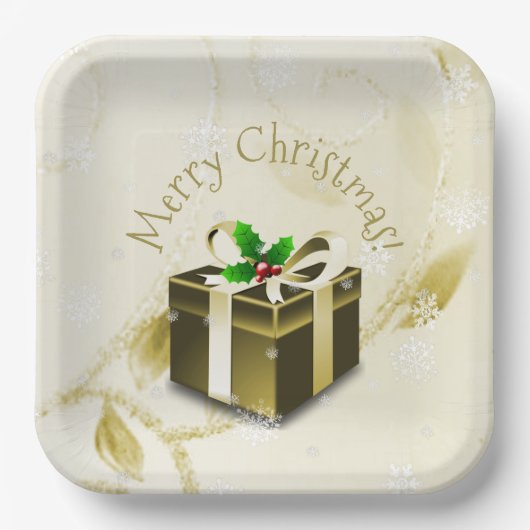 Gold Weihnachtsgeschenktafel Pappteller (Vorderseite)