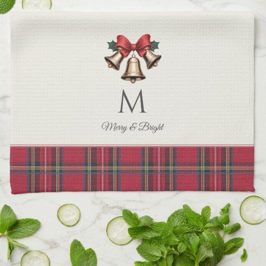 Gold Weihnachtsglocken Maßgeschneiderte Monogram W Geschirrtuch (Gefaltet)