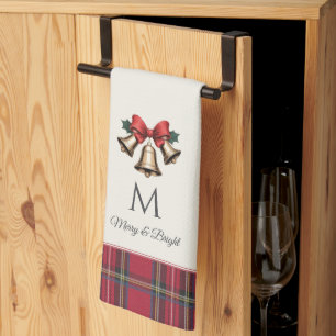 Gold Weihnachtsglocken Maßgeschneiderte Monogram W Geschirrtuch