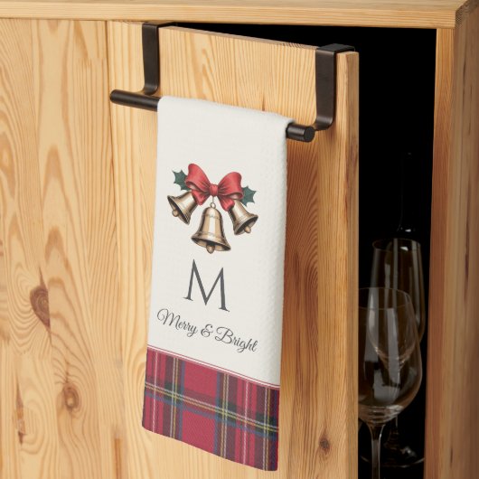 Gold Weihnachtsglocken Maßgeschneiderte Monogram W Geschirrtuch (Drittel gefaltet)