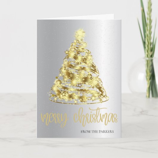 Gold Weihnachtskarten | Elegant Sparkle Tree Feiertagskarte (Vorderseite)
