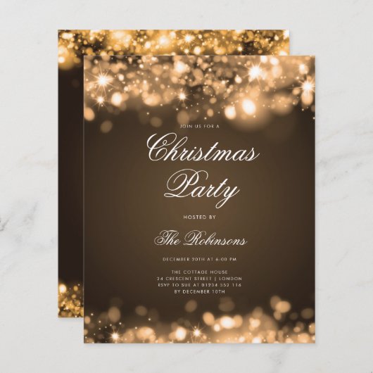 Gold WeihnachtsLICHTEN Einladungsprogramm & Menü (Vorne/Hinten)