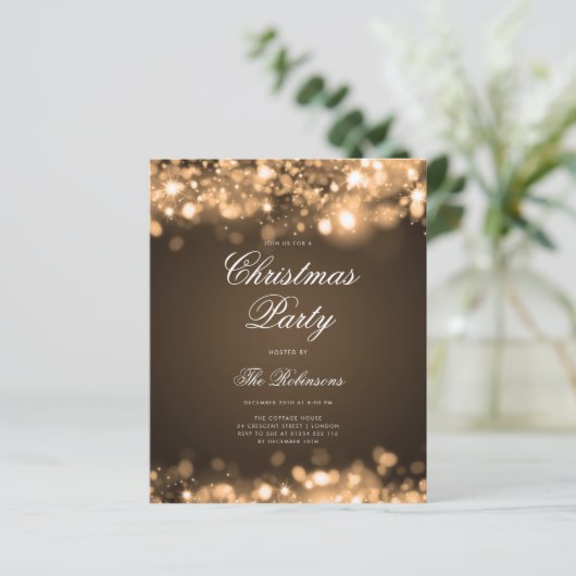 Gold WeihnachtsLICHTEN Einladungsprogramm & Menü (Stehend Vorderseite)