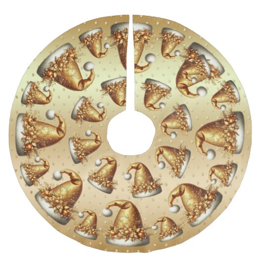 Gold Weihnachtsmannmütze Tree Skirt Polyester Weihnachtsbaumdecke (Vorderseite)