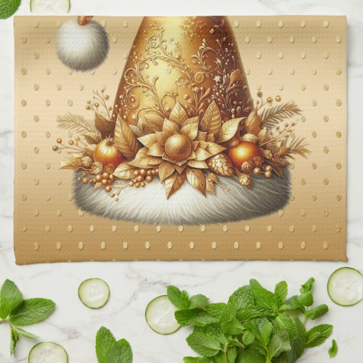 Gold Weihnachtsmannmütze Weihnachtsfeiertag Küchen Geschirrtuch (Gefaltet)