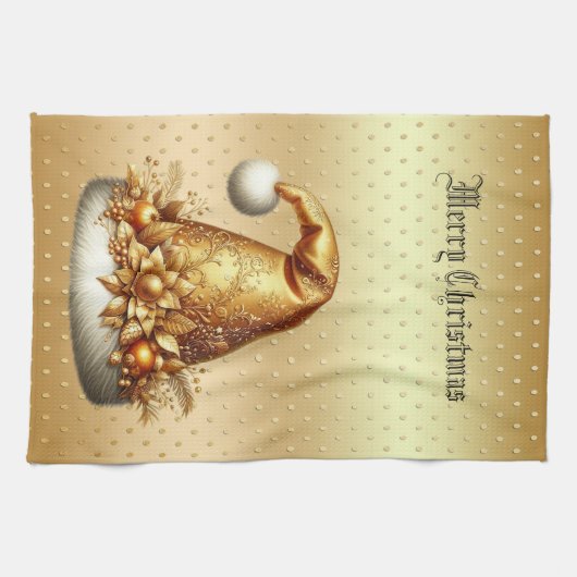 Gold Weihnachtsmannmütze Weihnachtsfeiertag Küchen Geschirrtuch (Horizontal)