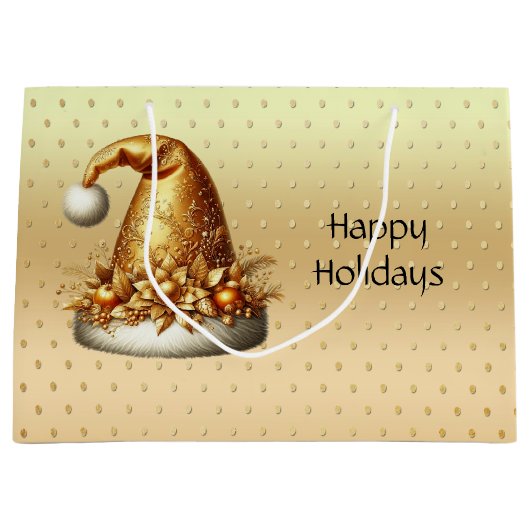 Gold Weihnachtsmannmütze Weihnachtsgeschenktasche Große Geschenktüte (Vorderseite)