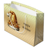 Gold Weihnachtsmannmütze Weihnachtsgeschenktasche Große Geschenktüte (Rückseite Schrägansicht)