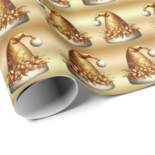Gold Weihnachtsmannmütze Weihnachtswrapping Paper Geschenkpapier (Rolleneckpunkt)