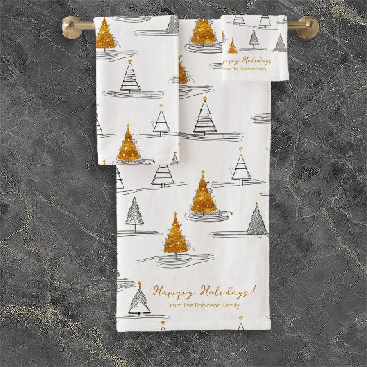 Gold Weihnachtsmuster#5 ID1009 Badhandtuch Set