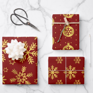 Gold Weihnachtsschneeflocke Nahtloses Muster auf R Geschenkpapier Set