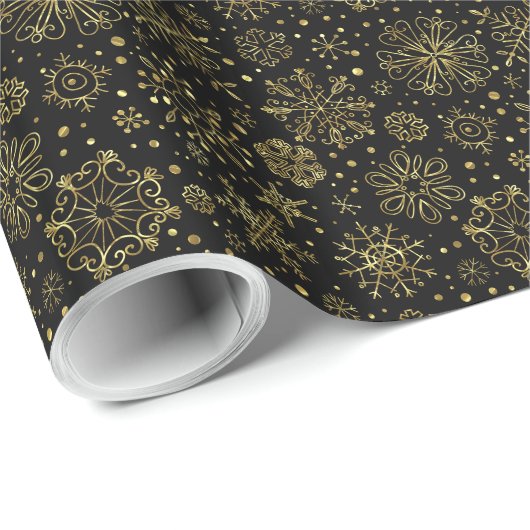 Gold Weihnachtsschneeflocken Schwarz veränderbare  Geschenkpapier (Rolleneckpunkt)