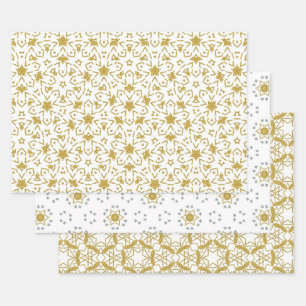 Gold Weihnachtsstars Luxus Muster Gelb Geschenkpapier Set