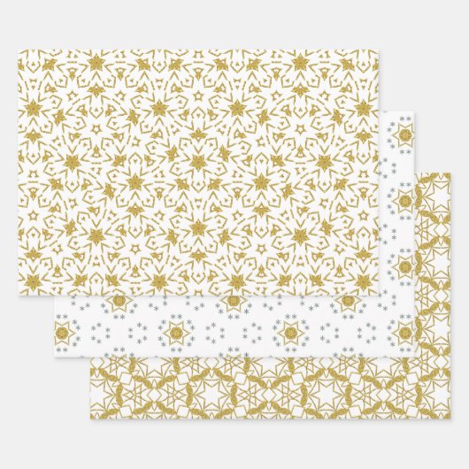 Gold Weihnachtsstars Luxus Muster Gelb Geschenkpapier Set (Set)