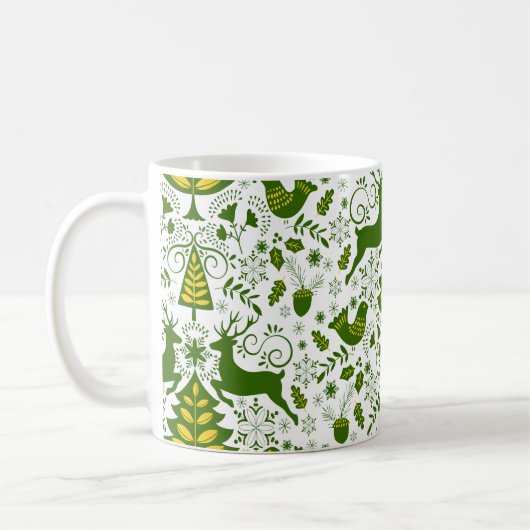 Gold Weihnachtswald Hirsche Vögel im Blut Kaffeetasse (Links)