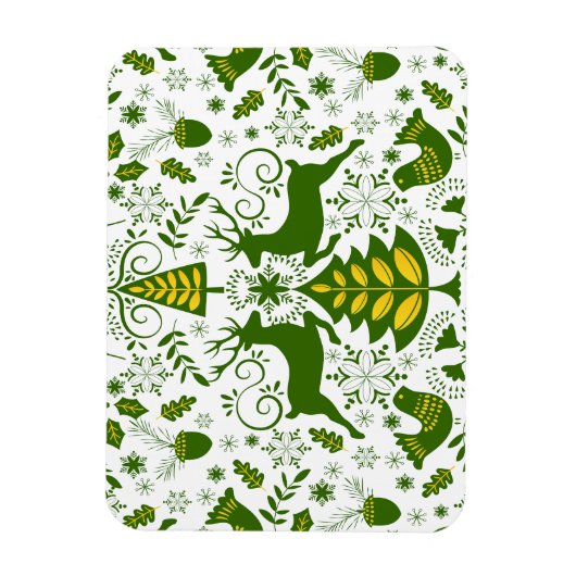 Gold Weihnachtswald Hirsche Vögel im Blut Magnet (Vertikal)