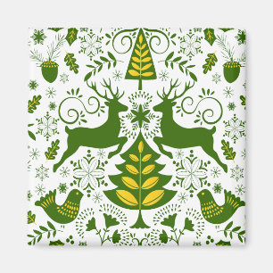 Gold Weihnachtswald Hirsche Vögel im Blut Magnet