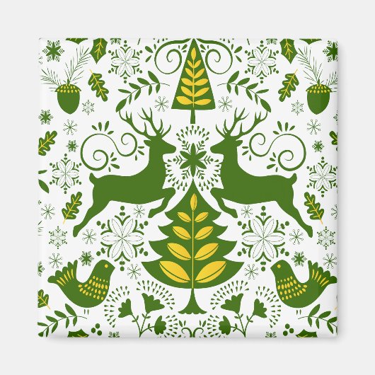 Gold Weihnachtswald Hirsche Vögel im Blut Magnet (Vorne)