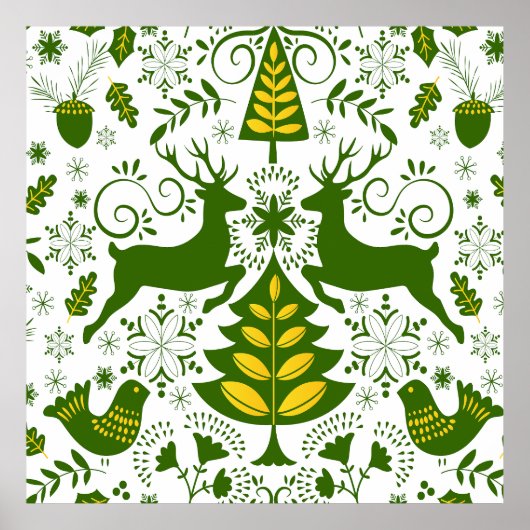 Gold Weihnachtswald Hirsche Vögel im Blut Poster (Vorne)
