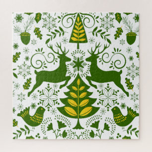 Gold Weihnachtswald Hirsche Vögel im Blut Puzzle