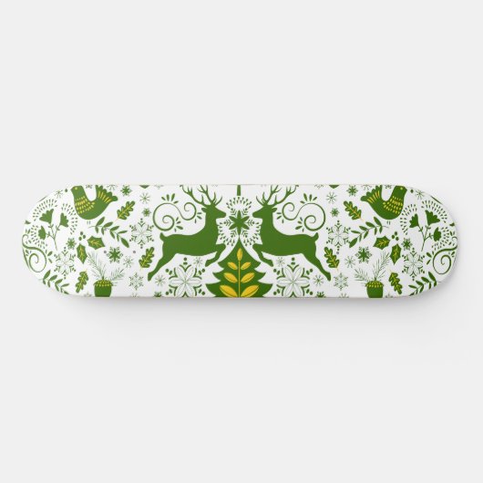 Gold Weihnachtswald Hirsche Vögel im Blut Skateboard (Horizontal)