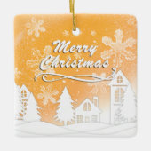 Gold Weihnachtsweiße Schneehaus Neujahr Keramikornament (Vorderseite)