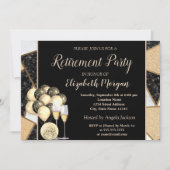 Gold-Weinglas, Ballons, Marmorruhestand-Party Einladung (Vorderseite)