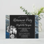 Gold-Weinglas, Ballons, Vorrat an Blaumarmor Einladung (Stehend Vorderseite)