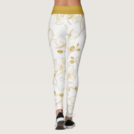 Gold & Weiß elegant orchid floriert modern Leggings (Rückseite)