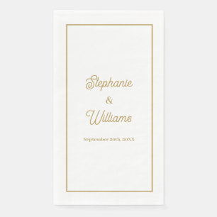 Gold Weiß Elegant Skript Name Hochzeit Minimal Serviette