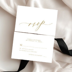 Gold weiß elegante Kalligrafie Hochzeit RSVP Karte