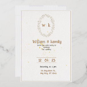 Gold & Weiß Elegante Minimalistische Ästhetische H Folieneinladung