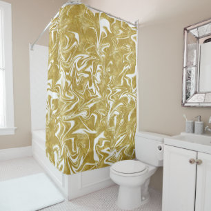 Gold & Weiß Eleganter Glam Marmor Wirbel Duschvorhang