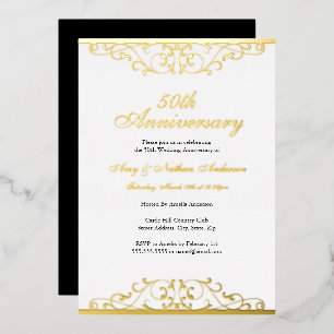 Gold Weiß Eleganter Wirbel 50. Hochzeitstag Folieneinladung